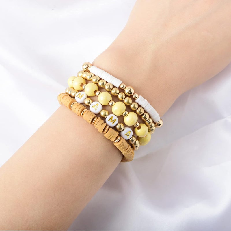 GOOJIDS Surfer Heishi Clay Bead Bracelets for Women Bohemian Stackable Gold Plated Beaded Stretch Bracelets Elastic Layering Friendship Bracelets Set Boho Jewelry - Image 2